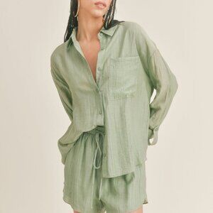 Sage The Label | Long Sleeve Button Down Top | Pistachio Green
